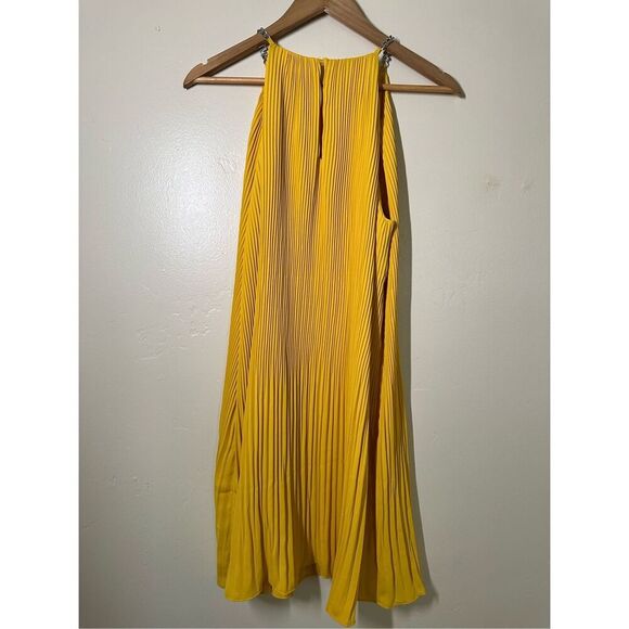 Michael Kors Women’s Dandelion Yellow Pleated Dress With Logo Strap - Picture 6 of 7